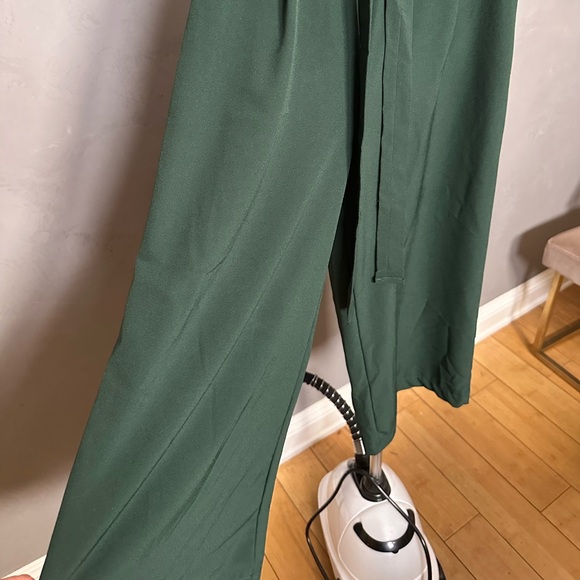 Forest Green High Waisted Tie Pants - Picture 2 of 3